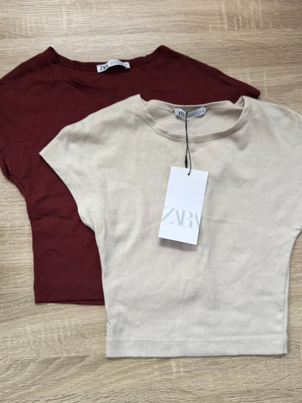 Zara Cotton Modal Crop Top Bundle of 2 Cream Red Small
